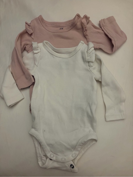 H&M Other - 2 H&M NB Long Sleeve Ruffle Shoulder OnePiece Bodysuit White & Dusty Ballet Pink